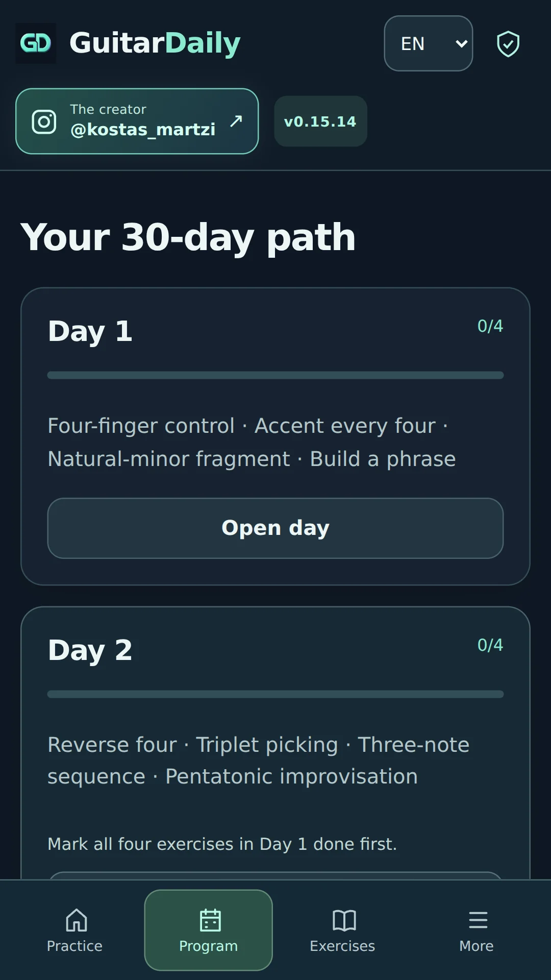 GuitarDaily 30-day practice program