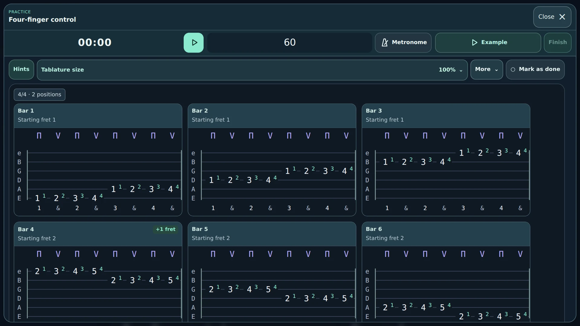 GuitarDaily tablature, fingerings and metronome on a tablet